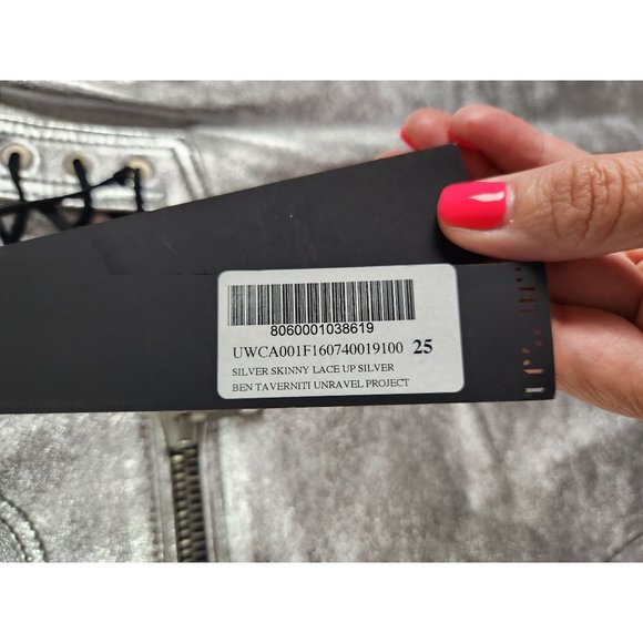 Ben Taverniti Unravel Project Women's Sz. 25 Lace Up Skinny Pants In Silver NWT - Picture 7 of 12